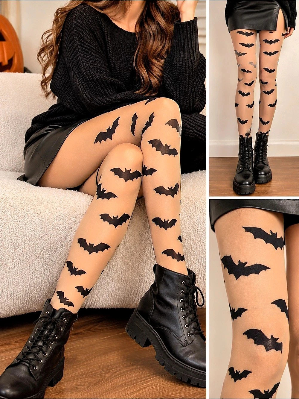 Halloween Flying Bats Nude Tights Leggings Gothic Costume One Size NEW